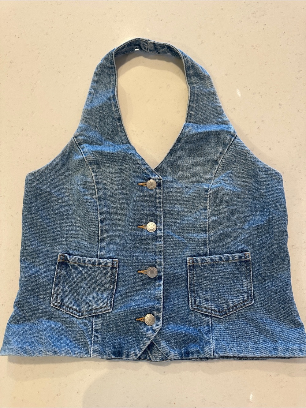 Denim Jean Vest Halter Top Size Medium Trendy Crop